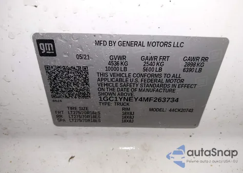 2021 Chevrolet Silverado 2500Hd 4Wd Standard Bed Lt из США, поврежденный, VIN 1GC1YNEY4MF263734